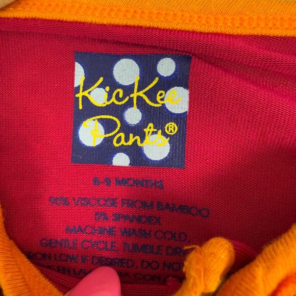KicKee Pants Worms Print Footie Pajamas 6-9 Months Pink Orange Ruffle Snap - Picture 3 of 3